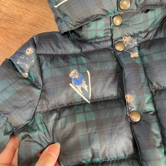 Polo Ralph Lauren Down Puffer Jacket Infant Baby 24M Months Bear Plaid Full Zip